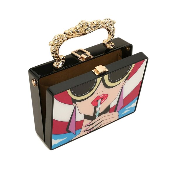 Tigerstars Retro Pop art Lady Print Top Handle Clutch Case Bag - Picture 2 of 2